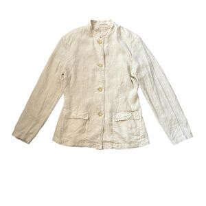 120% Lino Mandarin Collar Flax Linen Utility Jacket Cream New Size IT42/US S
